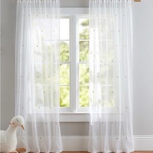 Pottery Barn Kids Embroidered Star Navy Blue Sheers White 84 x 44 (2 Panels)